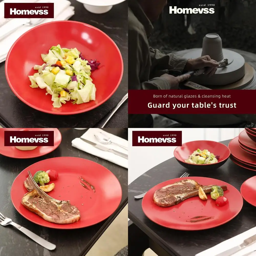 

Двухцветный набор посуды из 18 предметов: черная внешняя поверхность с красной матовой внутренней отделкой