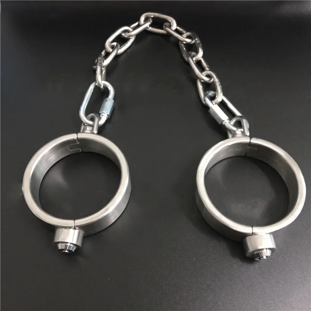 Stainless Steel Bondage Handcuffs Shackles Neck Collar Restraint Wrist Lock BDSM with Chain Set Adult Game Sex Toys for Couple