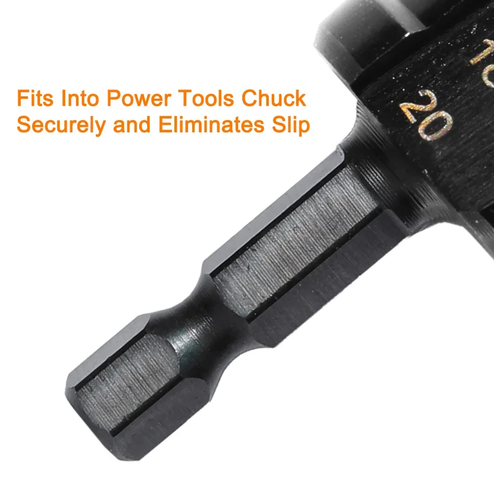 STONEGO 1PC Nitride Coated HSS Straight Hex Shank Step Drill Bit for Cutting on Wood, Plastic, PVC, Iron Plate