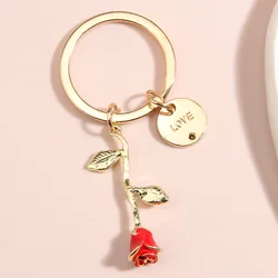 Enamel Keychain Rose Flower Key Ring Love Key Chains Valentine's Day Gifts For Couple Lovers Handbag Accessorie DIY Jewelry