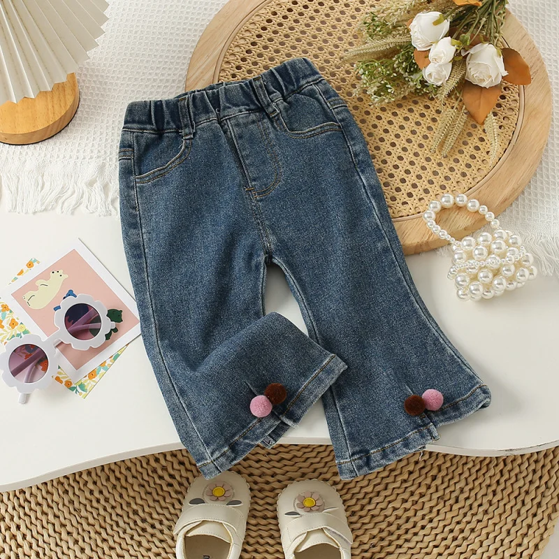 

Kxkm-Girls' Trendy Jeans Bootleg Pants Trousers Children's New Autumn Pants