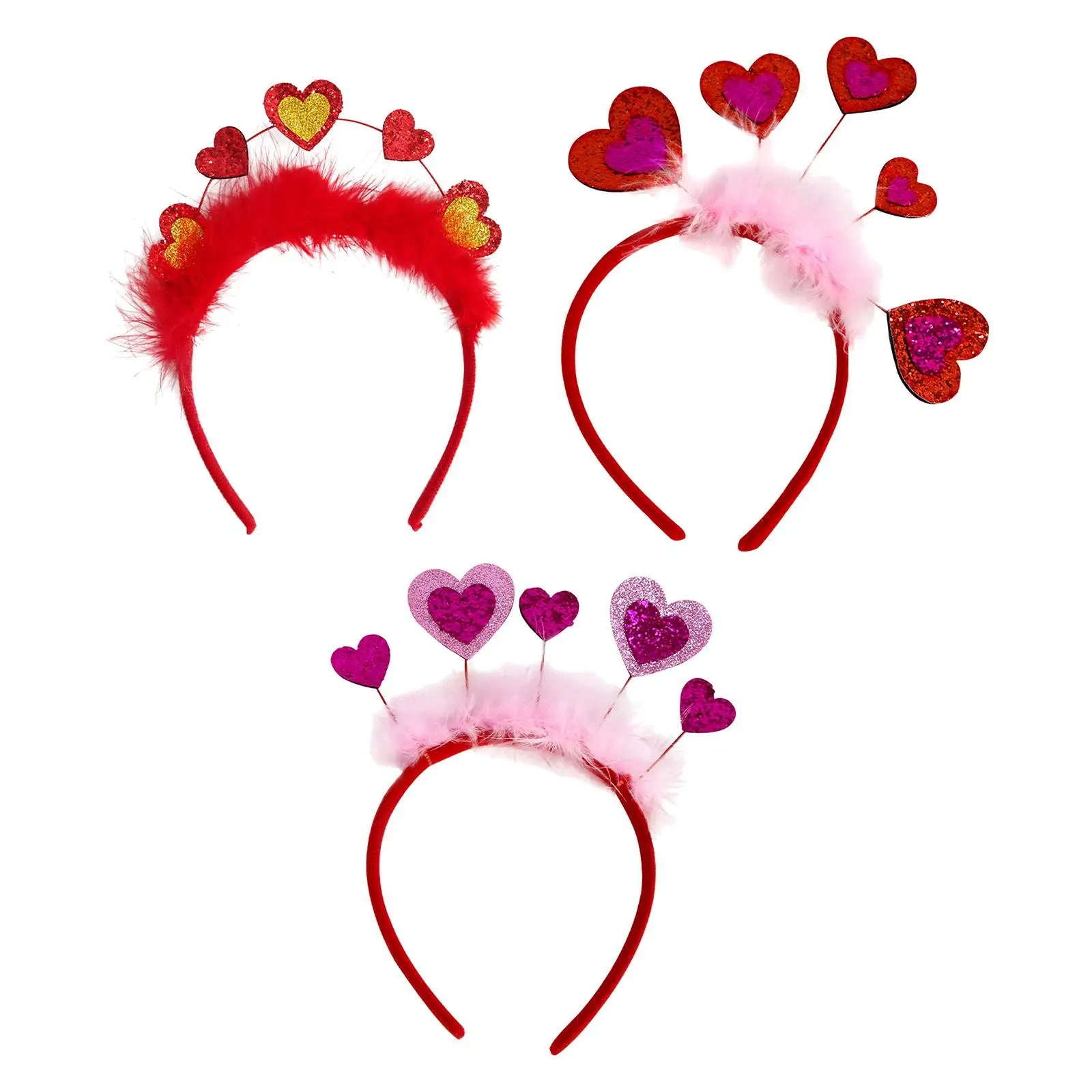 Valentine's Day Heart Headband for Woman Glitter Heart Dress up Headpiece Photobooth Props for Performance Costume Mother