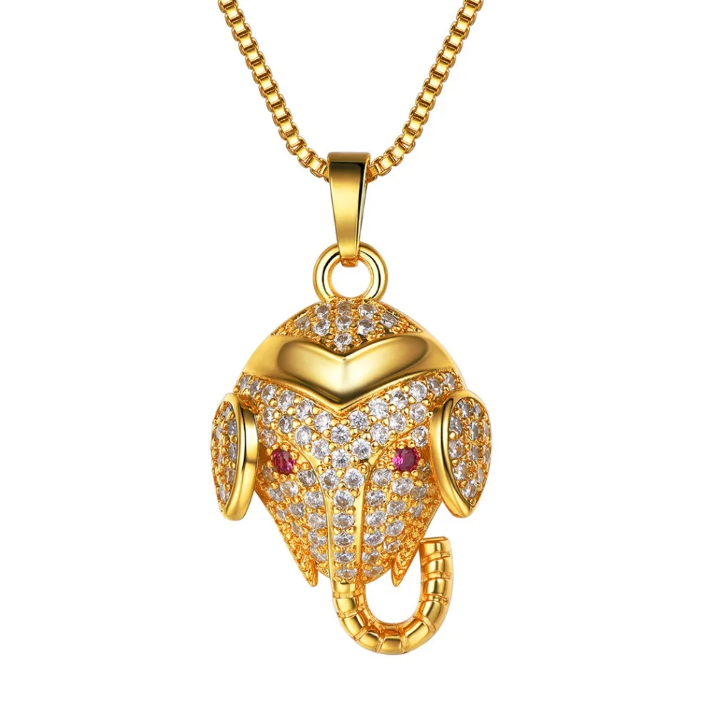 Baby Elephant  Cubic Zirconia Pendant Gold/Silver Plated Necklace Birthday Party Exquisite Jewlry for Women Men with Box Chain