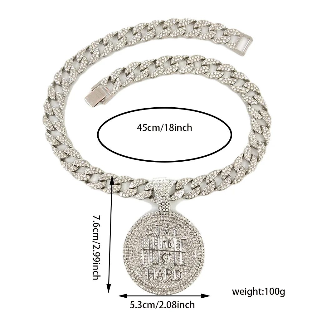 DIY accessories European and American trends stay hard, keep strong, letter round brand pendant full of diamonds Cuban chain hip
