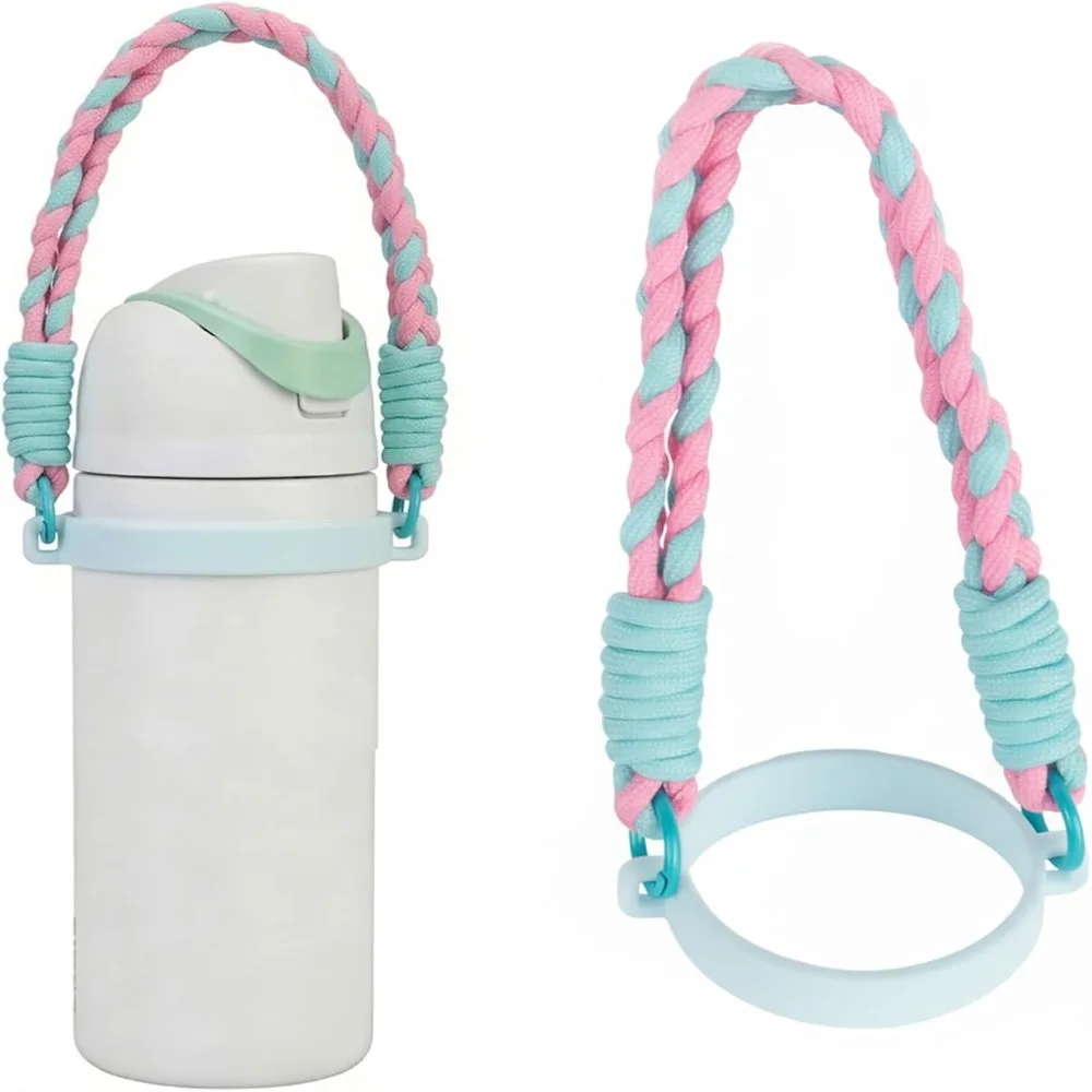 Soft Silicone Water Bottle Handle Strap Fits Most 8-40oz Bottles Two-color Water Bottle Sling Hand-Woven for HydroJug