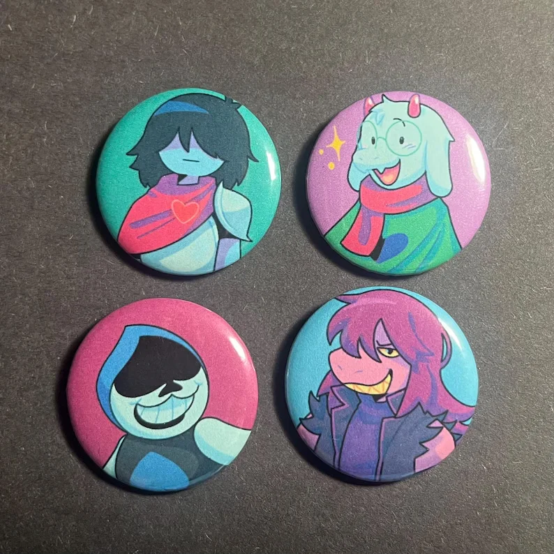 Deltarune Inspired 1 Inch Pin Back Buttons, Cute Cartoon Round Badges, Backpack Brooches for Fans Gift