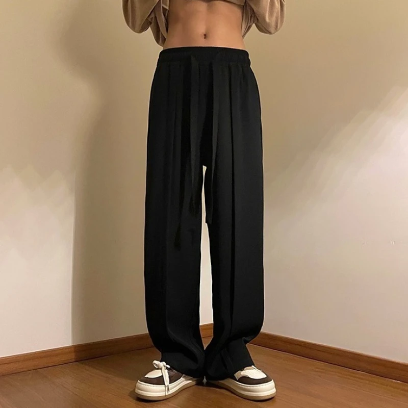 

Черные прямые костюмные брюки для мужчин, мешковатые мужские костюмы, брюки, повседневная одежда 2024, предложение, ткань против морщин, новая классическая одежда