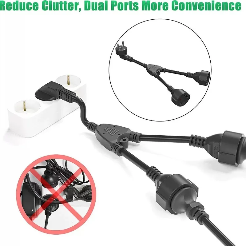 Protective Contact Extension Cord,34cm Plastic Cable Short Cable with 2 Outlets, Socket IP20 Eu with Dual Plugs for Home, Office