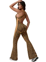 2025 Pad-Sujetador deportivo separado para mujer, pantalón fruncido, monos de leopardo de una pieza, mallas de entrenamiento ajustadas, ropa activa para gimnasio y Fitness