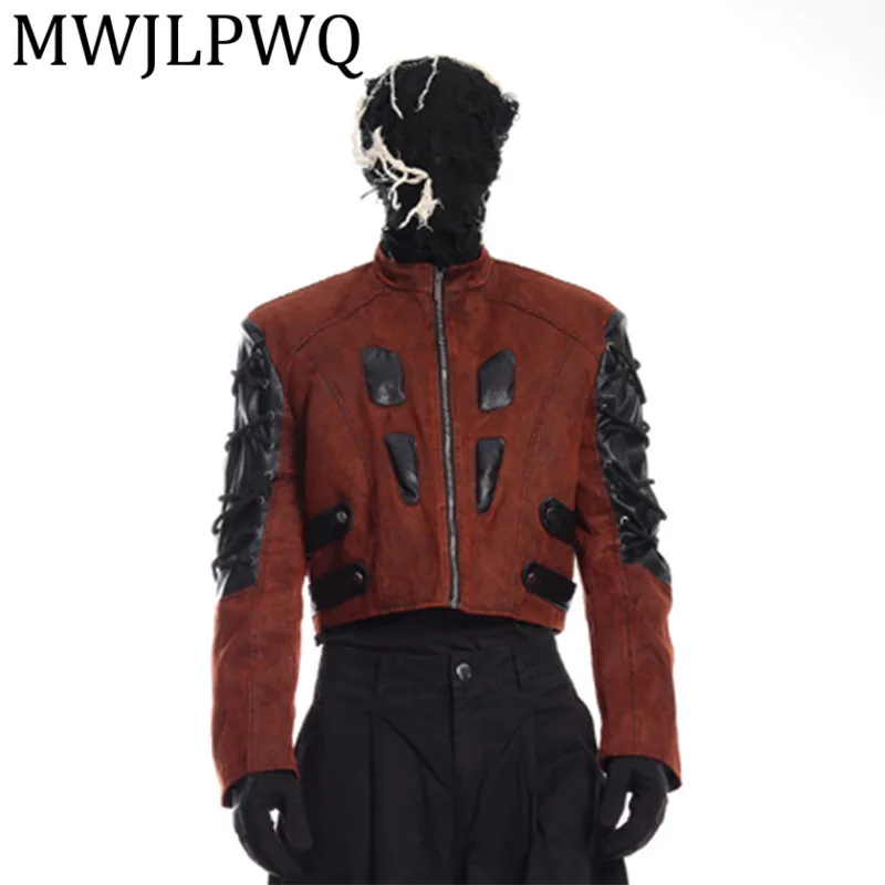 

MWJLPWQ трехмерная броня, замшевая мотоциклетная кожаная куртка, мужская уличная одежда с воротником-стойкой, высококачественные короткие топы 12596