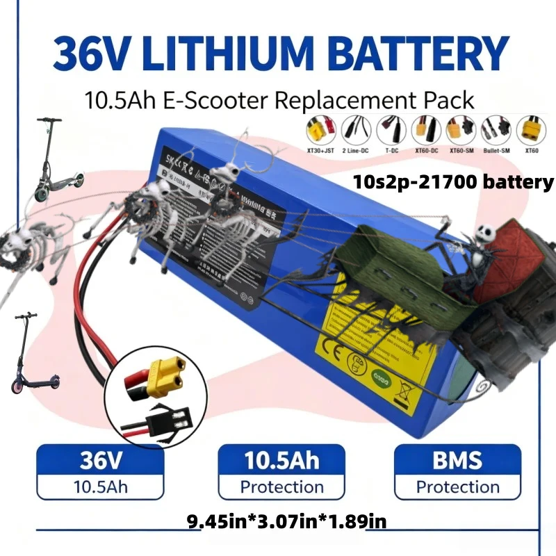 For Electric Scooter Ipega JC036‑H 36V 10.5Ah 10S2P Lithium‑ion Battery Pack With Multiple Plug Options