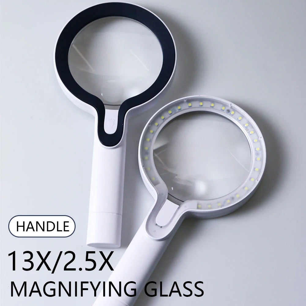 

2.5X 13X Reading Glass Handheld Reading Magnifier Hand-held Portable Magnifying Glass With LED Light Magnifiers Loupe Monocle
