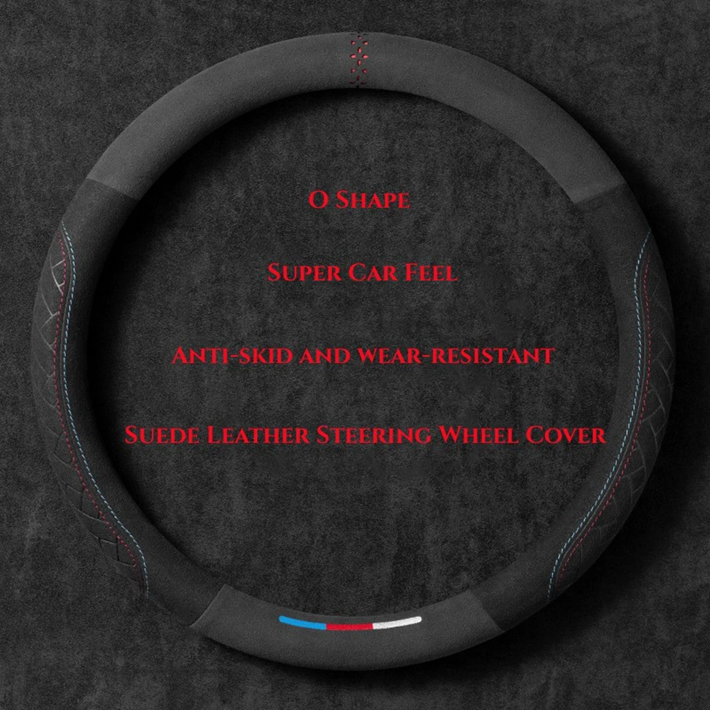 Car Steering Wheel Cover Wrap Suede Leather Breathable Anti Slip Universal 37-38cm Steering Covers Decoration Car Accessories