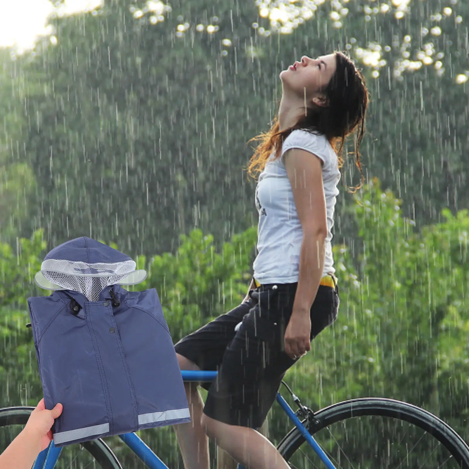 

Double Layer Reflective Rain Suit for Motorcycle Bicycle Unisex Adult Waterproof Raincoat Pants Set Outdoor Night Riding Camping