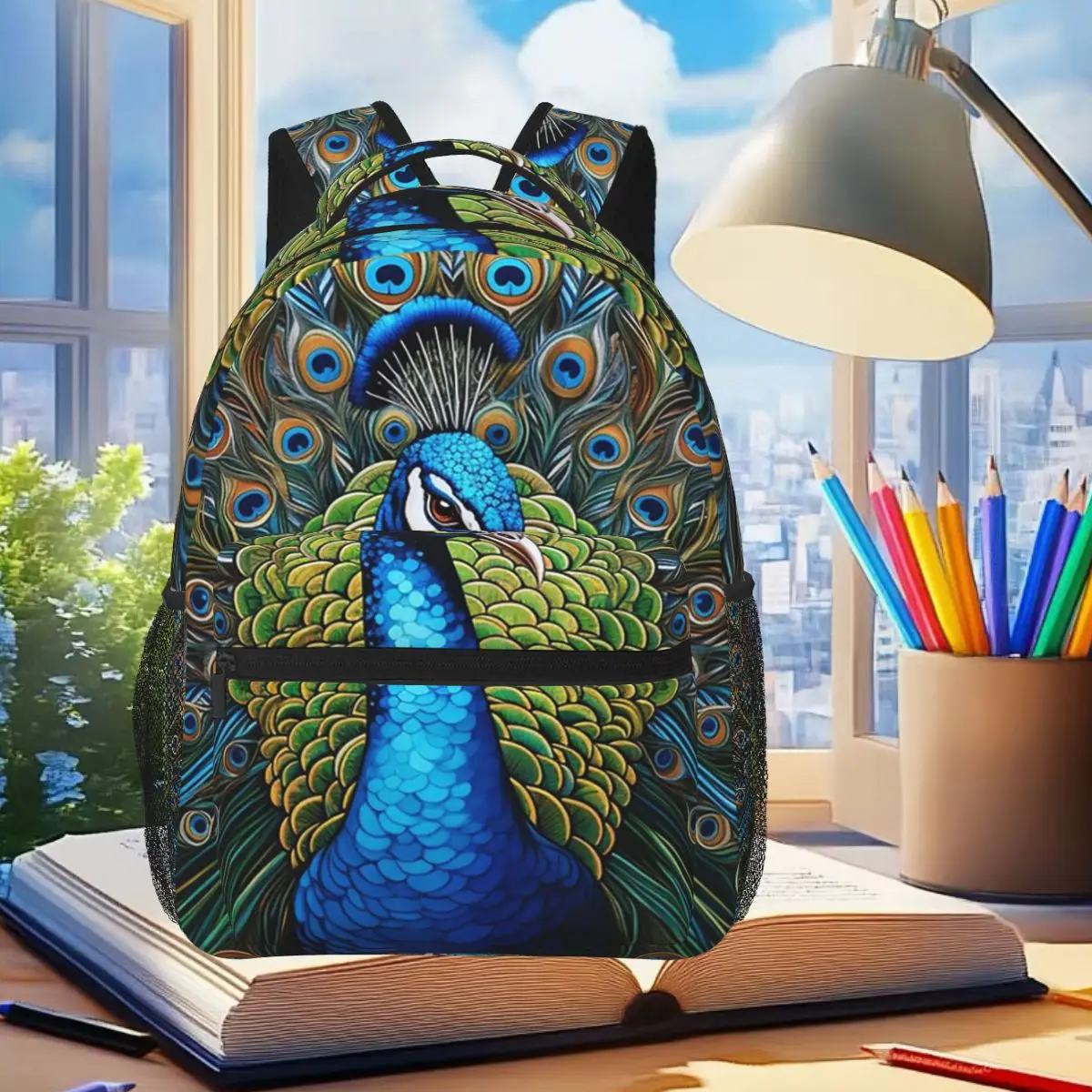 

Peacock Blue Peacock Illustration Backpack Student Boys Girls BookBag Children School Bag Laptop Shoulder Bags for Men Women