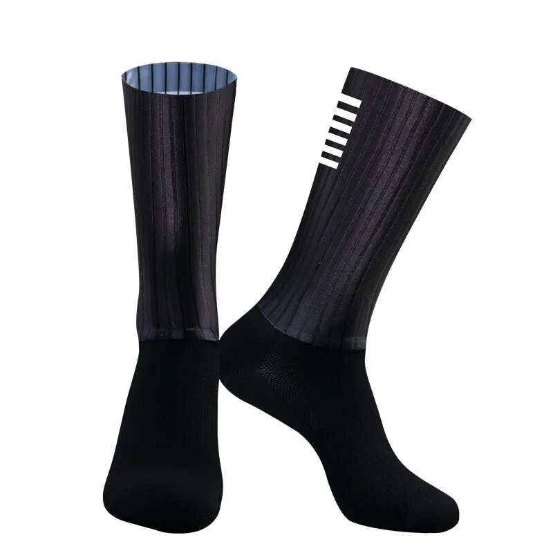 Cycling Knee High Socks Men Anti Slip Silicone Aero Whiteline Bicycle Sport Running Bike Hose