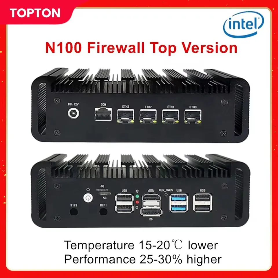 Topton 4x2.5G Firewall Mini PC Intel N150 N100 N4000 Top Version