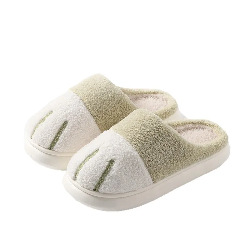 Cute Plush Color Block Cartoon Cat Claw Cotton Slippers Couple Style Autumn Winter Indoor Home Warm Thick Sole Non Slip Slippers