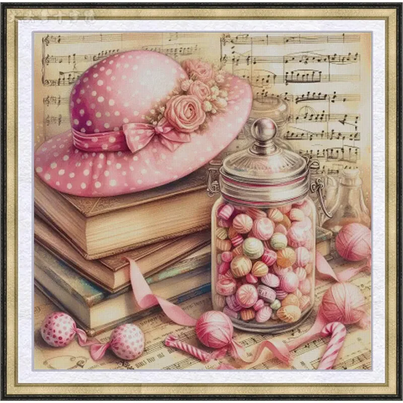 [ZZ5813-Sweet music notes] Stamped Cross Stitch Kit 14CT 16CT Pre Printed Canvas Cotton Threads Embroidery Needlework Wall Decor
