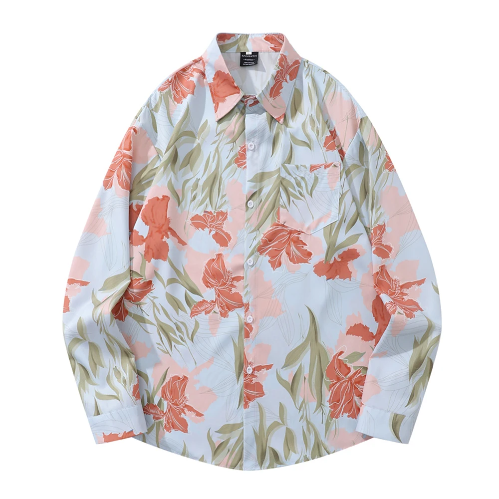 Flower Full Print Long Sleeve Men Women Shirts Thin Material Autumn Shirts for Man 2Colors