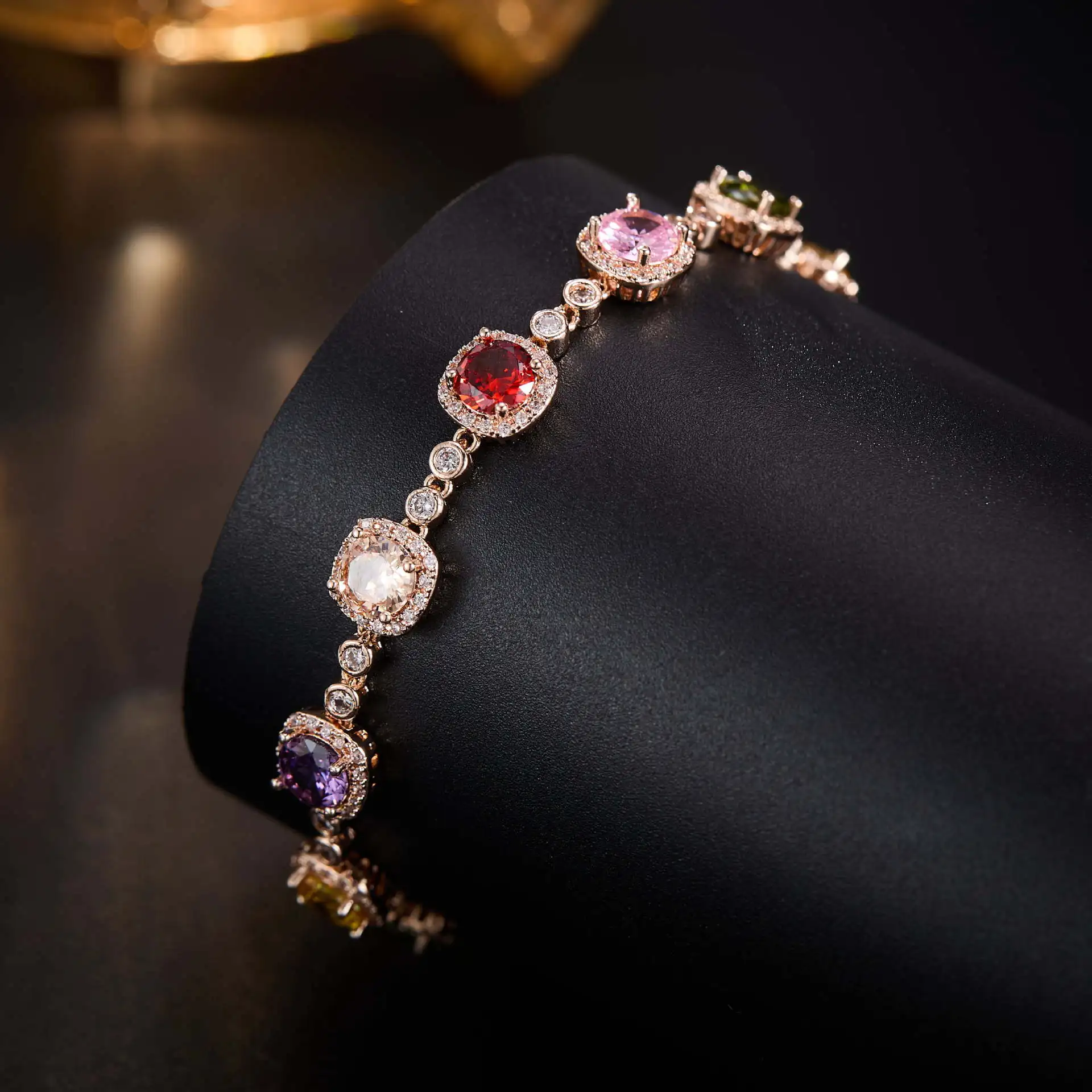 Luxury Colorful Zircon Bracelet Rainbow Candy Hand Ornament Niche Design Retro Bangle Women Fashion Wrist Jewelry Accessories