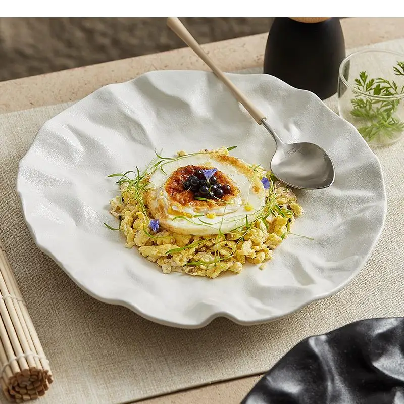 

Wrinkled Texture Ceramic Shallow Plate Dessert Sushi Fruit Salad Plates Restaurant Specialty Tableware