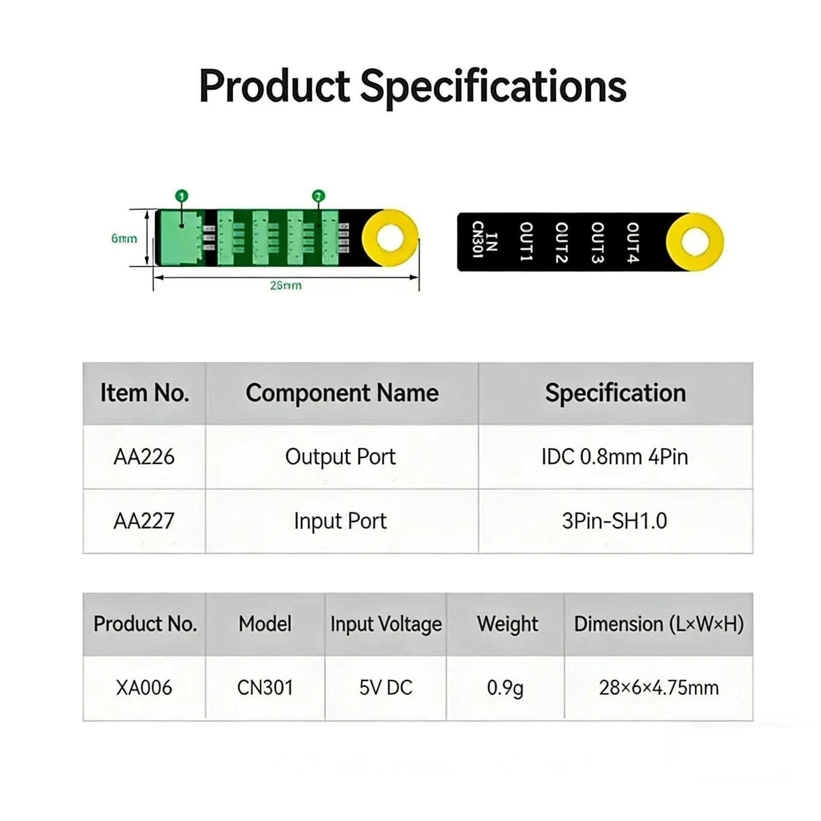 CN301 1 to 4 Signal Splitter Board 5V DC SH1.0 3Pin Input to 4-Port IDC 0.8mm Output for Model Aircraft / Drone / RC Hobby