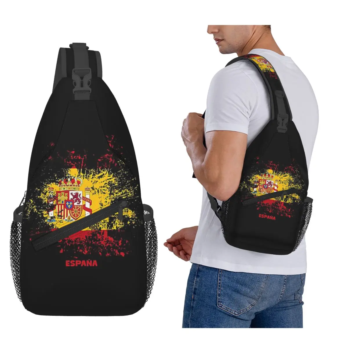 

Spain Watercolor Spaniard Flag Spanish Outfit Chest Bag Men Sling Crossbody Backpack Chest Bag Travel Daypack Shoulder Bag