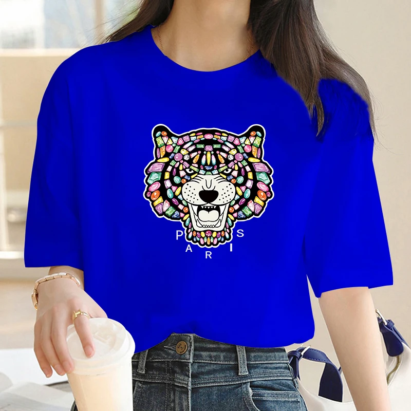 Oversized Luxury Paris Leopard Graphic Tshirt Female Summer Casual T-Shirts For Women\'s Girls Streetwear Short Sleeve Tee Shirt