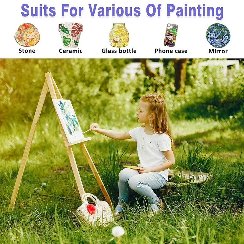 12 24 Color Glass Paint Set with 6 Nylon Brushes, 1 Palette, Waterproof Acrylic Paint Kit for Kids Students Beginners