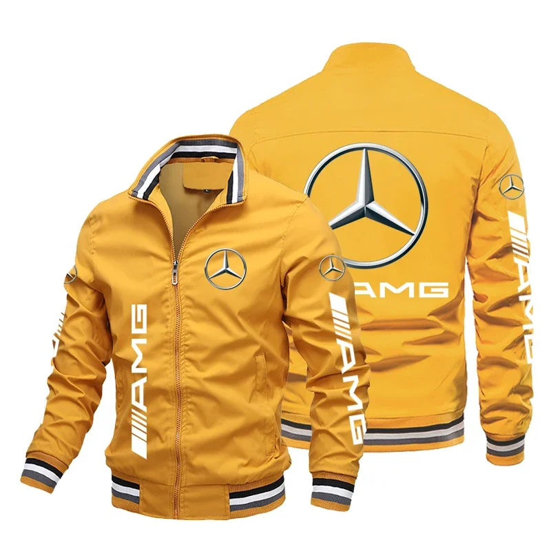 2024 New Trendy Mens Motorcycle Jacket Mercedes-Benz Logo Print Jacket Oversized Sport Biker Jacket Top Racing Team Men Clothing