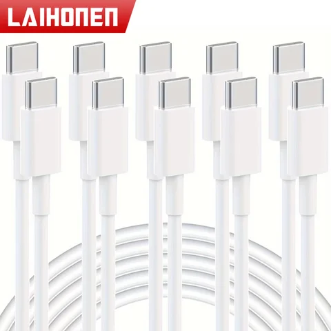 Cavi di ricarica sfusi da USB-C a tipo C a ricarica rapida PD 60W Bianco 10 piedi Cavo di ricarica USB C da 5 pezzi Multipack