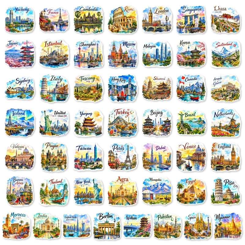 10/30/50PCS Colorful Urban Scenery Sticky PVC Sticker DIY Laptop Luggage Skateboard Decoration Scrapbooking