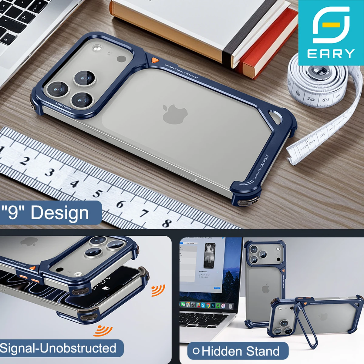 حافظة إطار Eary Minimalist لهاتف iPhone 17 Pro Max Air من الألومنيوم وحامل عدسة لحماية قطرة الشحن اللاسلكي Magsafe #1