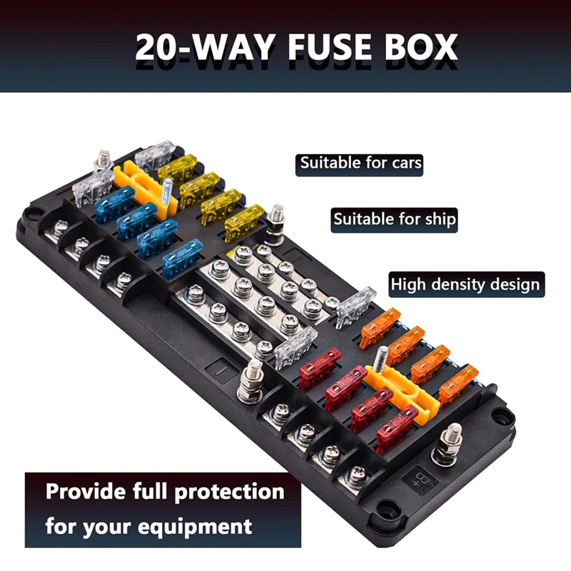 AB15-20 Way Blade Fuse Block 16 Circuit Fuse Holder Fuse DC SUB Panel With Ground And Cover For Car Boat Marine Trike Truck