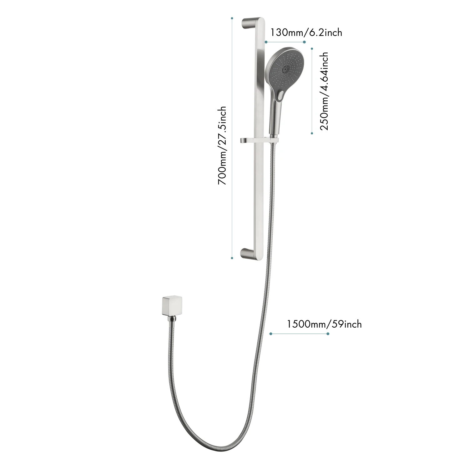 

Stainless Steel Slide Bar Grab Rail with Handheld Shower Head and 69-Inch Hose