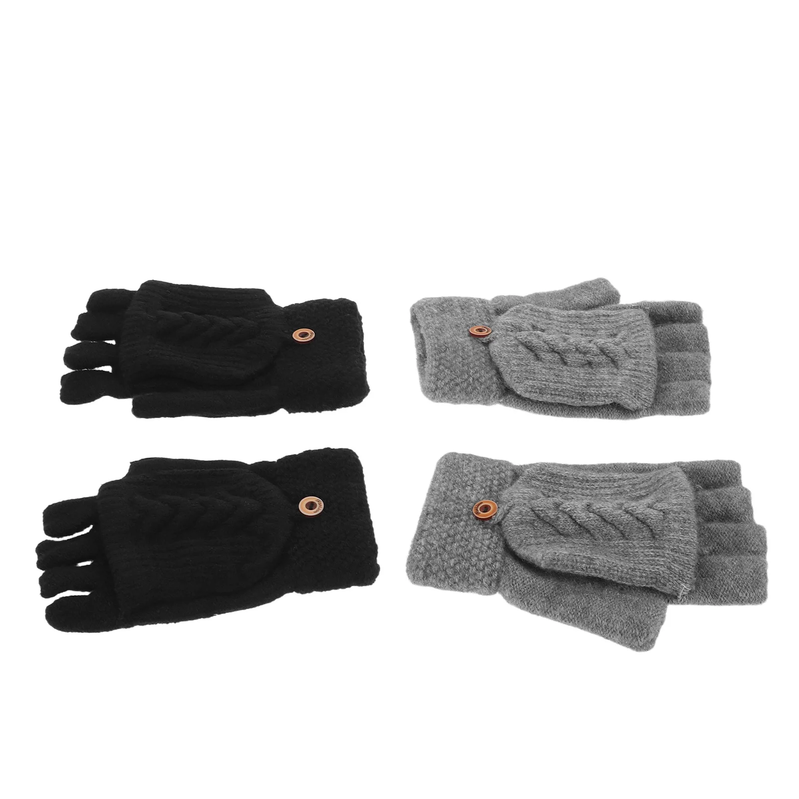 

2pcs Winter Fingerless Gloves Convertible Thermal Mittens Knitted Flip Cover For Outdoor Sports Cycling Cold Weather Touch