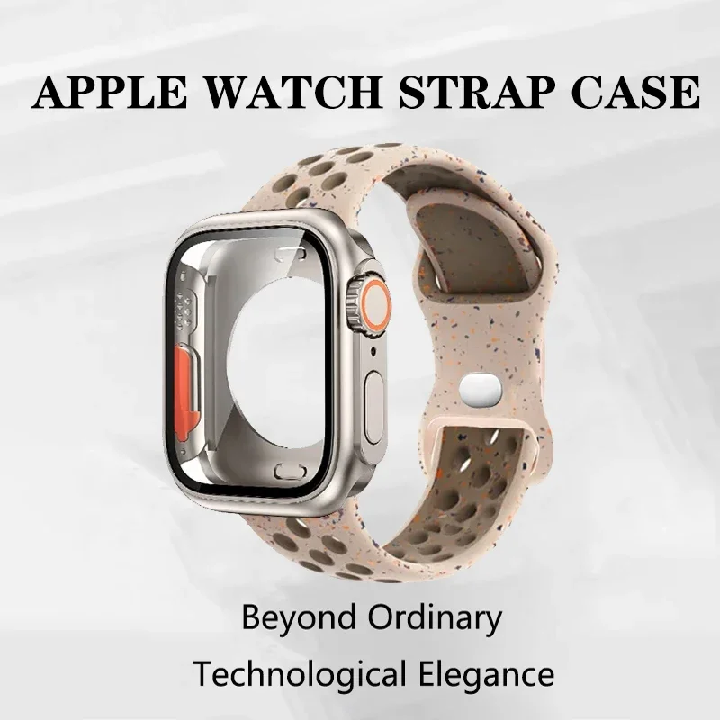 Оригинальный спортивный ремешок и смены на ультракрышку для Apple Watch 9 8 7 45 мм 41 мм, силиконовый ремешок для IWatch 6 5 4 44 мм 40 мм, стекло и фотоэлемент