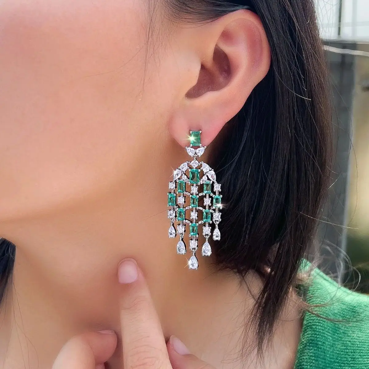 Pera Fashion Light Blue CZ Long Hanging Water Drop Earrings for Women African Bridal Earring aretes de mujer modernos DE035
