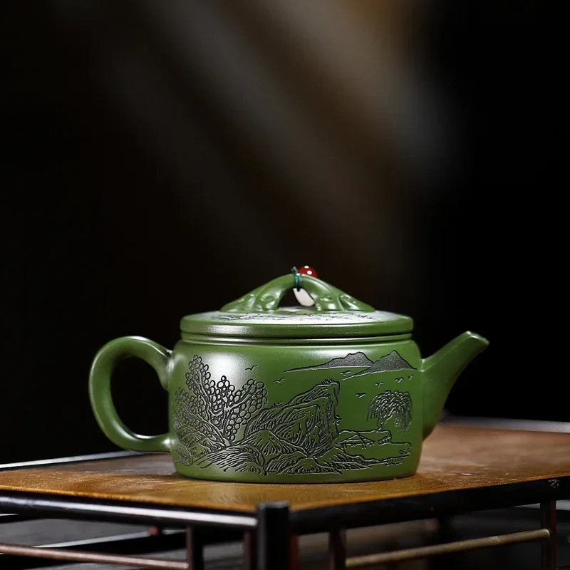 240ML Yixing Raw Ore Dark Green Mud Purple Clay Pot  All Handmade Hanwa Teapot TeaSet Tea Ceremony Craft Ornaments Collection