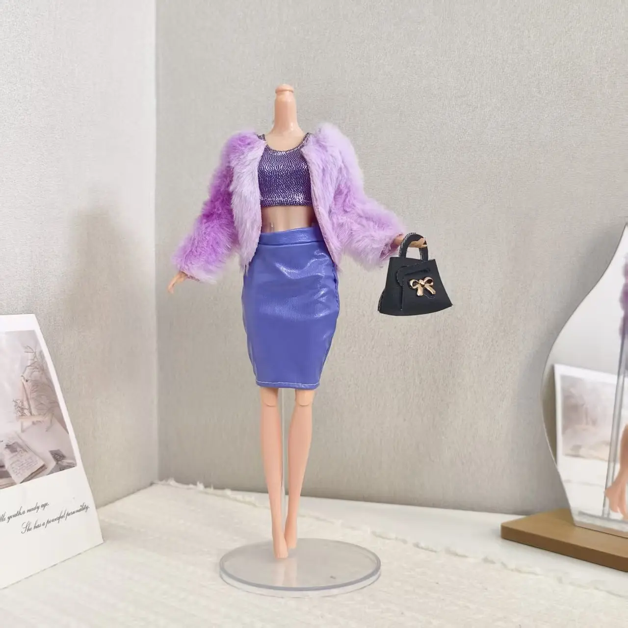 30 センチメートル人形服アクセサリー冬のファッション高級ぬいぐるみジャケット + 光沢のあるベスト + レザースカートセット 1/6 BJD Xinyi スーパーモデルドール用