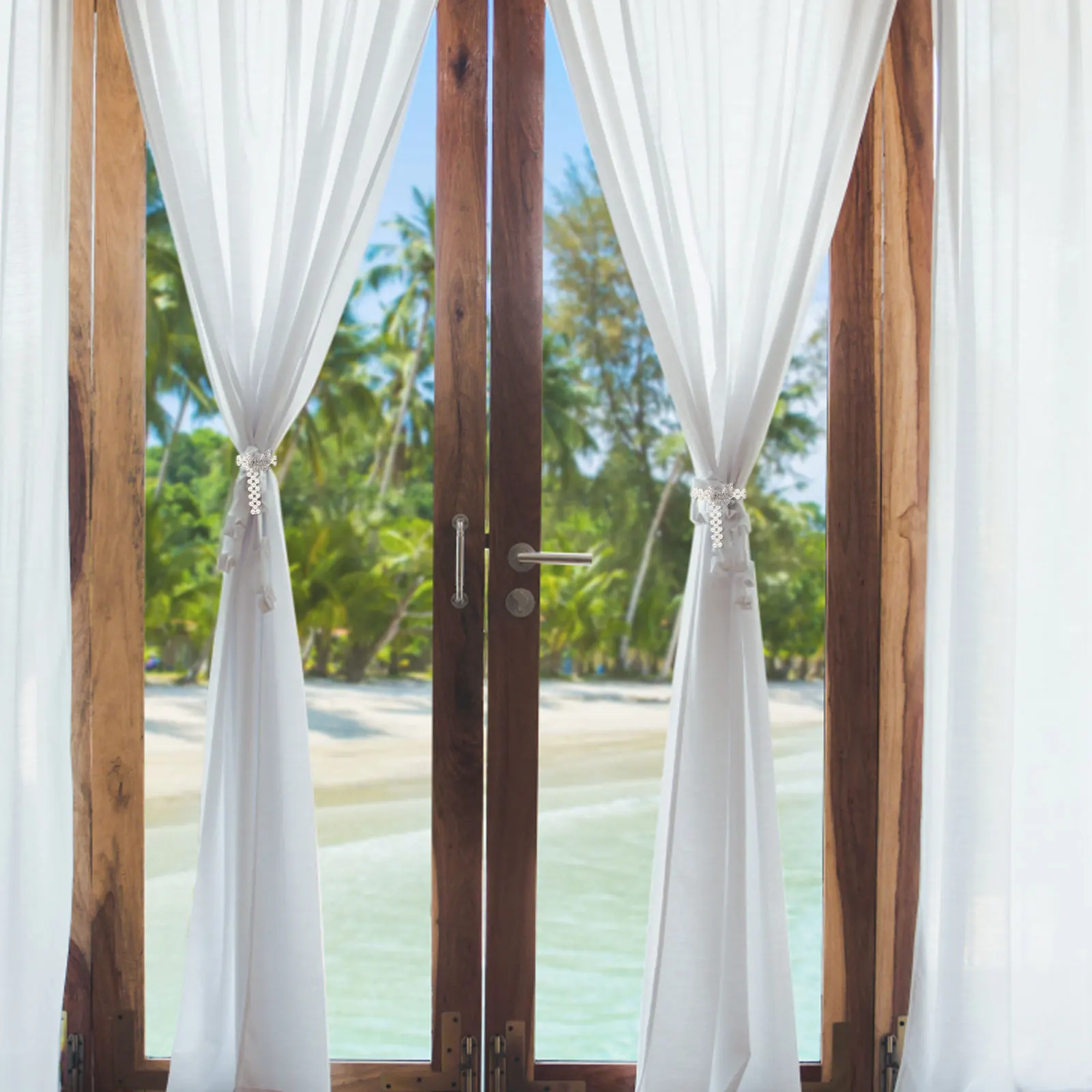 

2pcs Curtain Accessories Pearl Design Tieback Delicate Decorative Strap For Living Room Bedroom Kitchen Office Use Sturdy