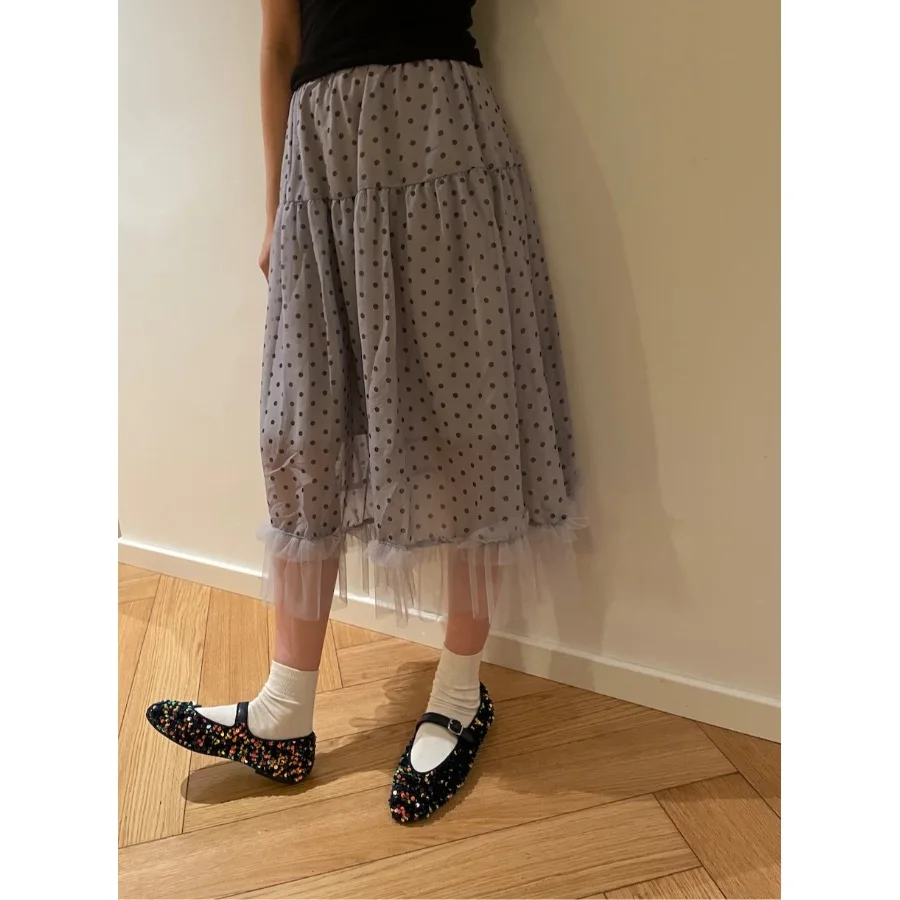 

Летнее женское модное платье 2026 года в японском стиле: новинка, длинное, из шифона, с принтом в горошек, сетчатыми вставками и кружевной отделкой, с юбкой-полусолнцем