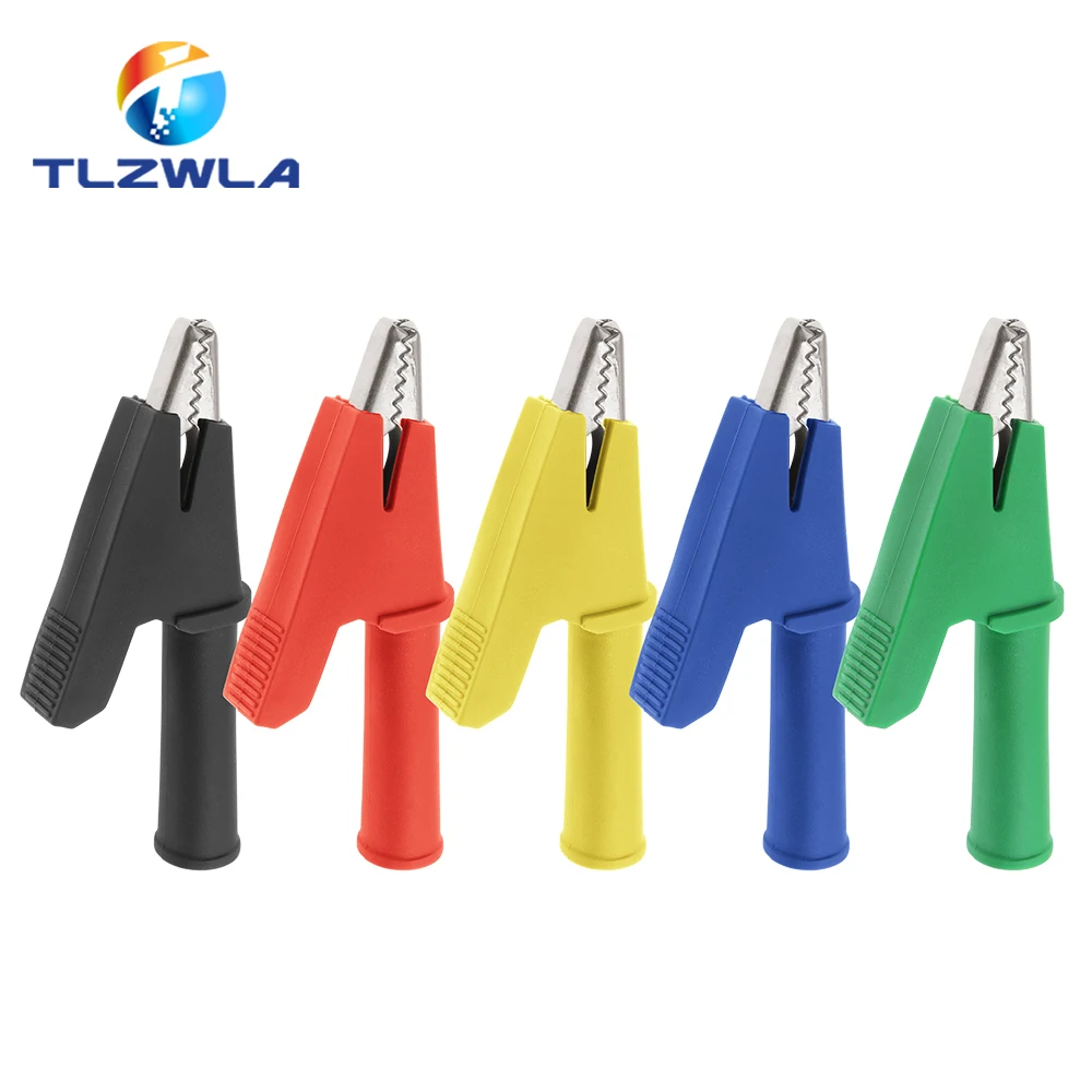 5PCS Pure Copper Insulated Test Alligator Clip 10MM Opening With 4MM Jack Safety Crocodile Clamps For Banana Plug Or Welding