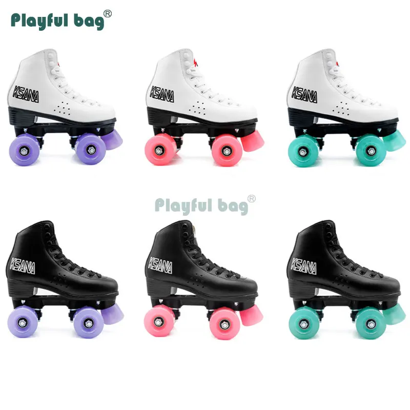 Playful bag Adult Men Women Double Roller Skates Microfiber leather Four Wheel Skating sport shoes Jelly wheel AMB128