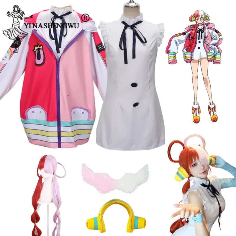 Anime ONE PIECE Uta Cosplay Costume Film Red Uta Wig Headphone Jacket Coat Fairy Wings Halloween Prop Role Play Shanks Clothes