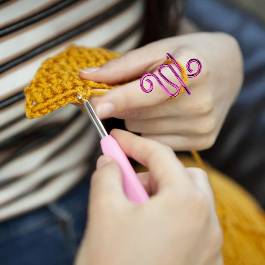 MIUSIE 1 قطعة الكروشيه الدائري قابل للتعديل الكروشيه التوتر الدائري إصبع الحياكة الغزل خواتم الكروشيه الحياكة هدايا عيد الحب