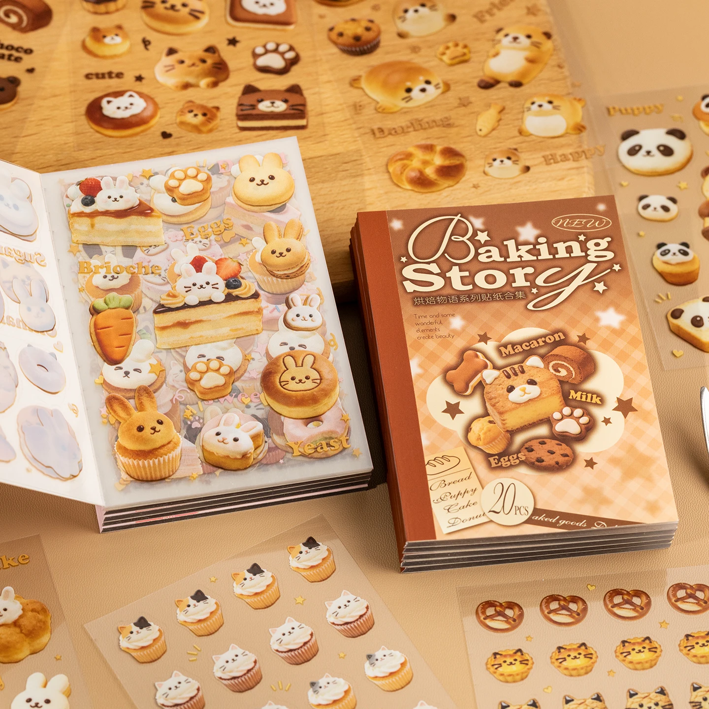 20sheets Baking Story Series PET Die-cutting Sticker Book Retro Afternoon Tea Theme DIY Stickers For Scrapbook Diary Phone Decor