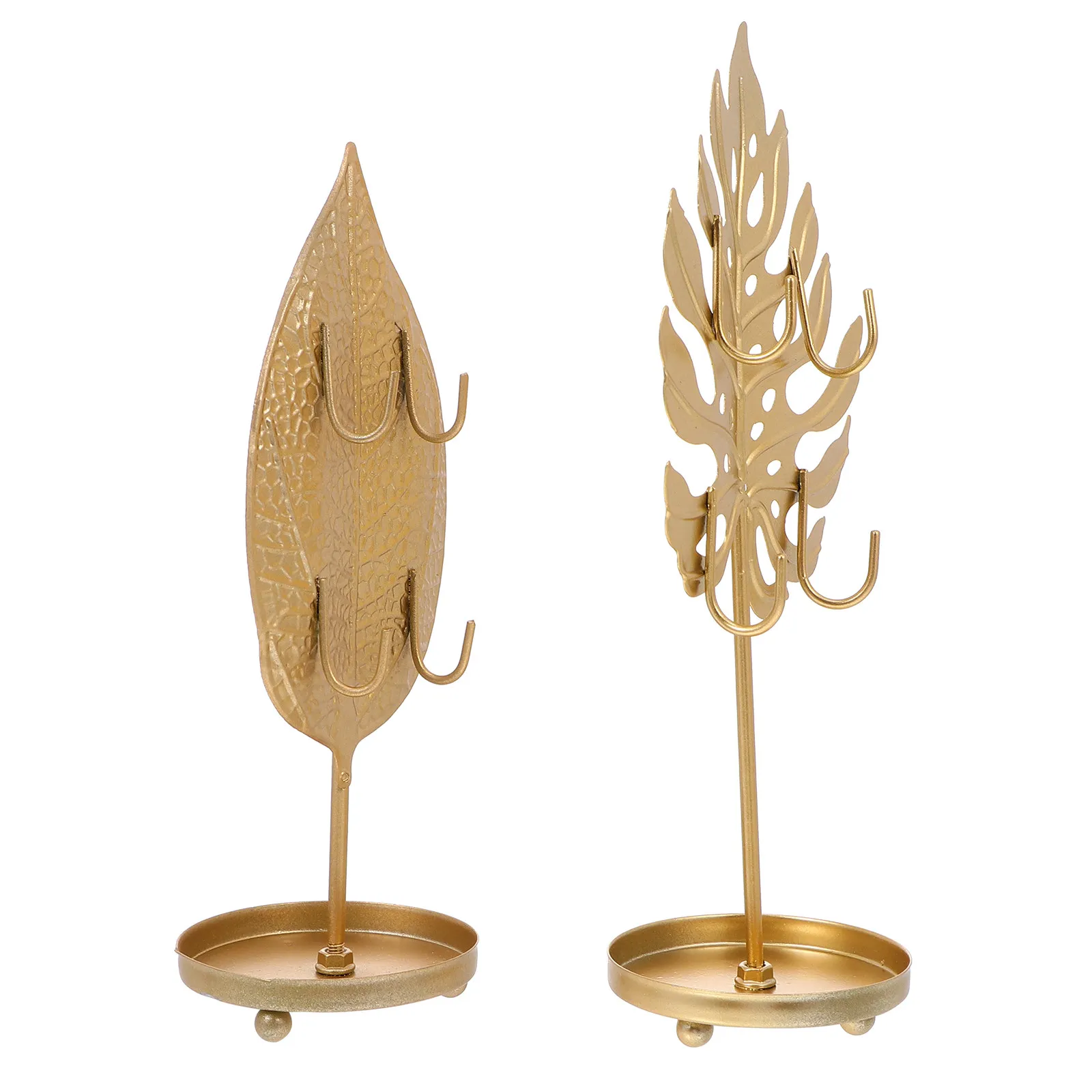 

2 pcs Metal Leaf-Shaped Jewelry Display Stands European Style Desktop Organizer For Earrings Necklaces Bracelets Iron Storage