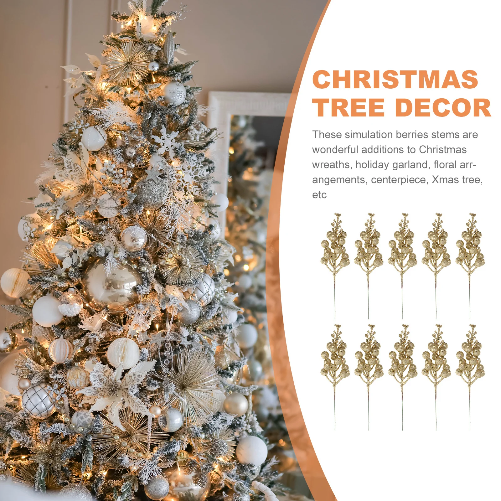 

10Pcs Simulation Berries Branches Artificial Berry Picks for Christmas Tree Wreath DIY Decor Centerpiece Holiday Winter